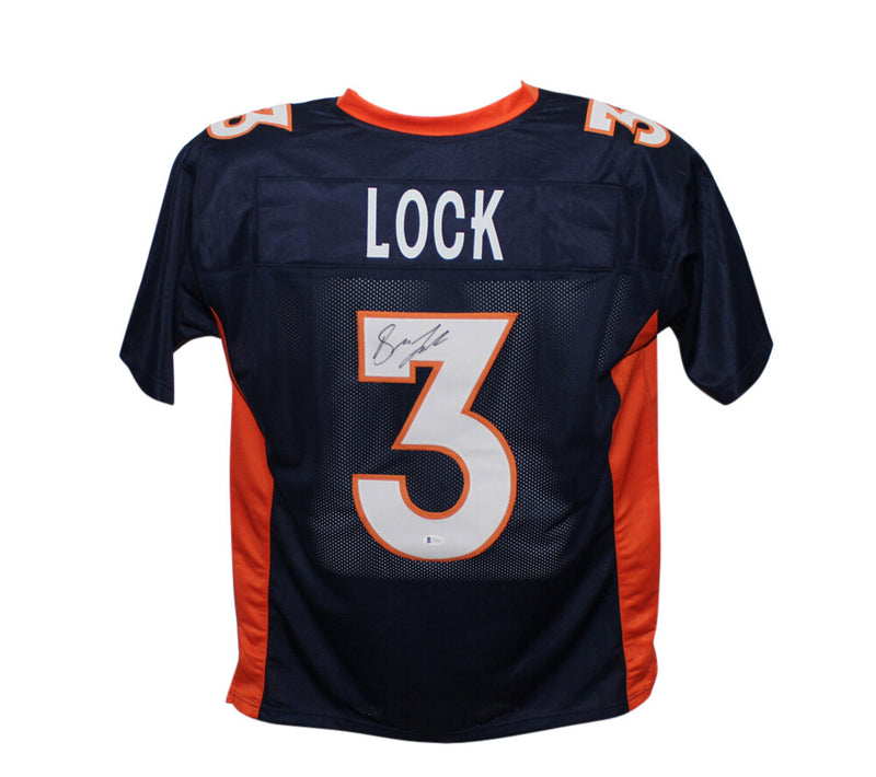 Drew Lock Signed Denver Broncos Custom Blue Football Jersey Beckett BAS