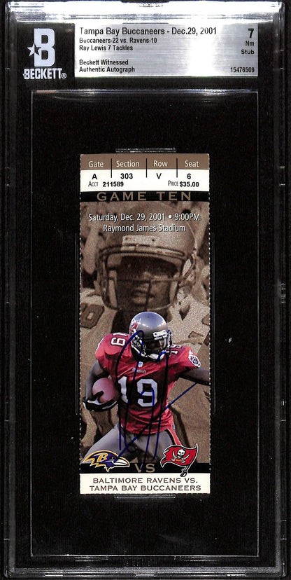 Ray Lewis Signed Baltimore Ravens 12/29/01 Ticket Stub Beckett Grade 7