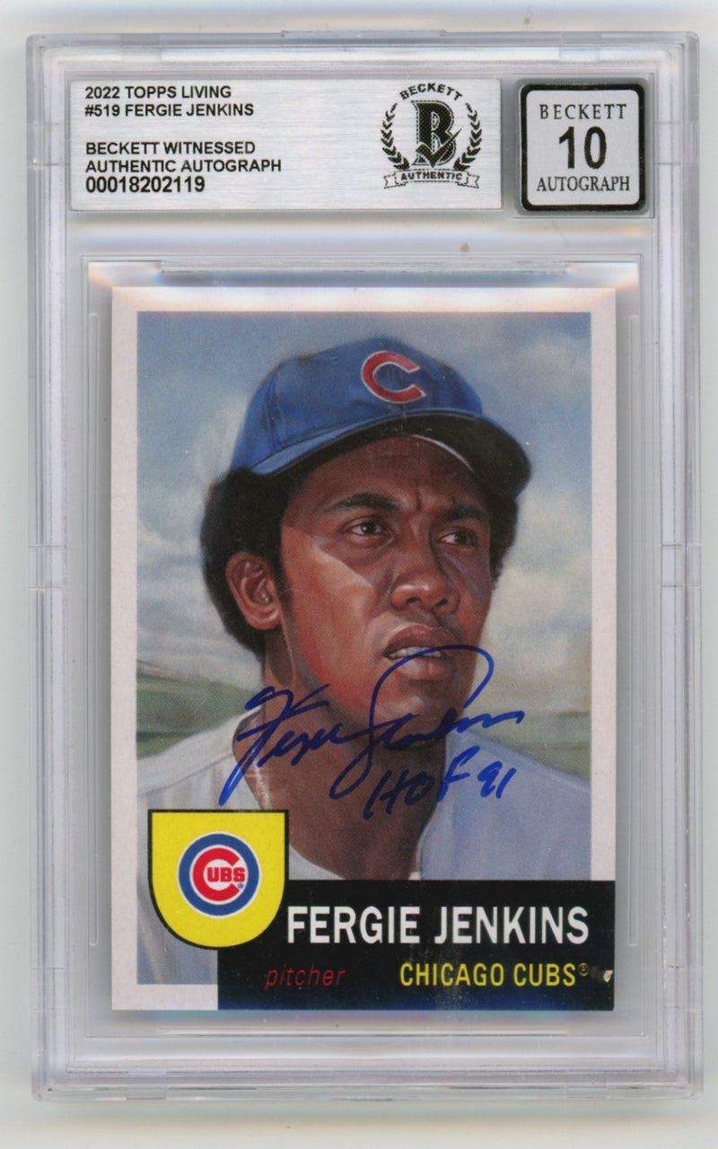 Fergie Jenkins Signed 2022 Topps Living #519 Card (BGS 10 Auto) Cubs HOF 91