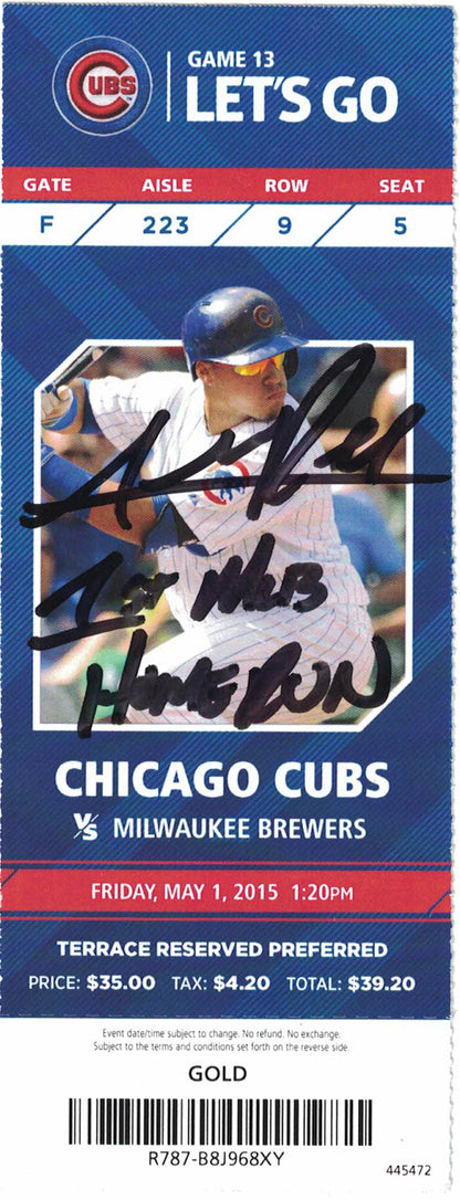 Addison Russell Signed Chicago Cubs 1st MLB Home Run Game Ticket