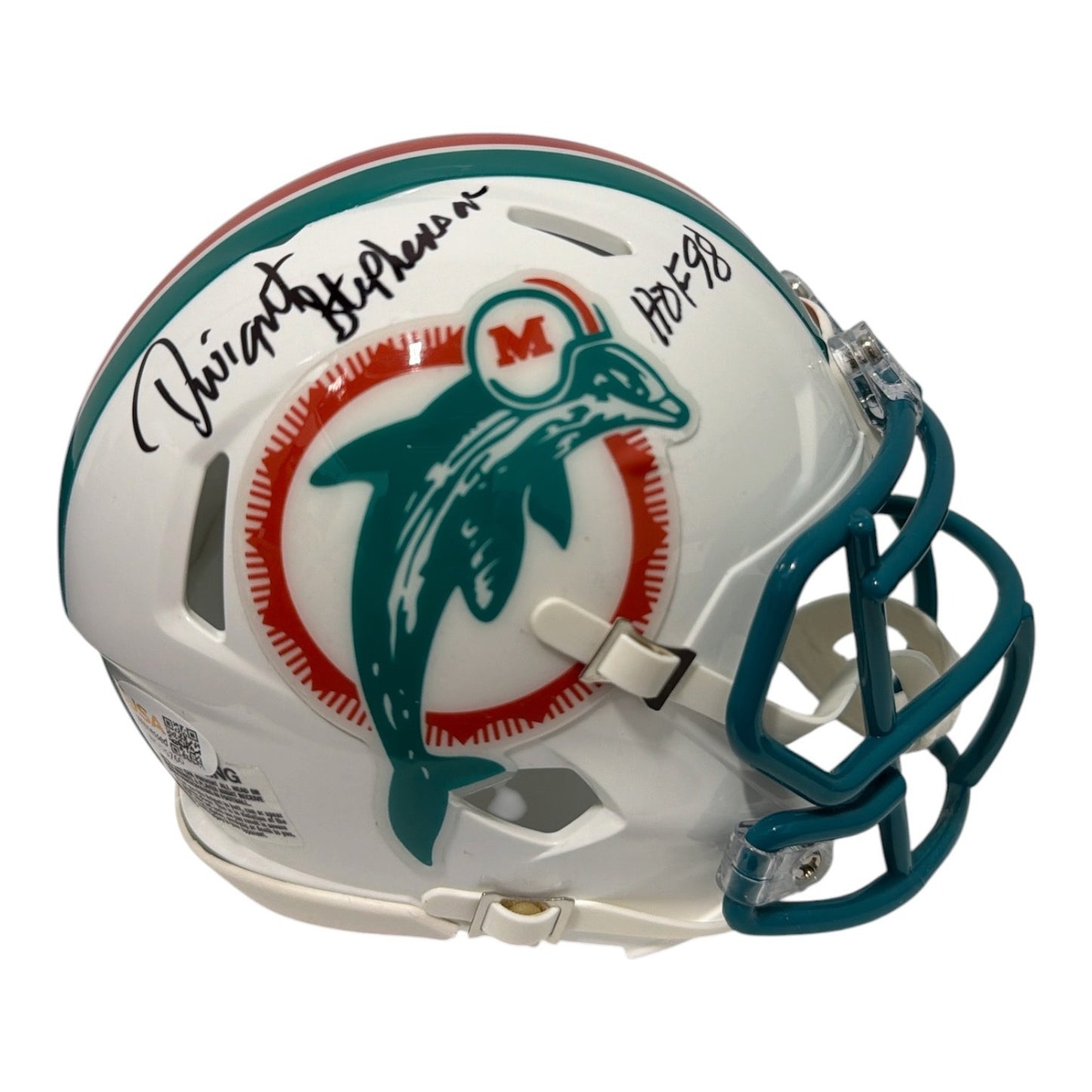 Dwight Stephenson Signed Miami Dolphins Throwback Mini Helmet HOF 98 JSA