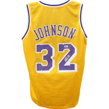 Magic Johnson Autographed Yellow Pro Style Basketball Jersey