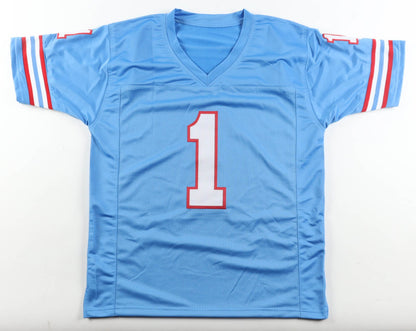 Warren Moon Autographed Houston Oilers Light Blue Custom Jersey
