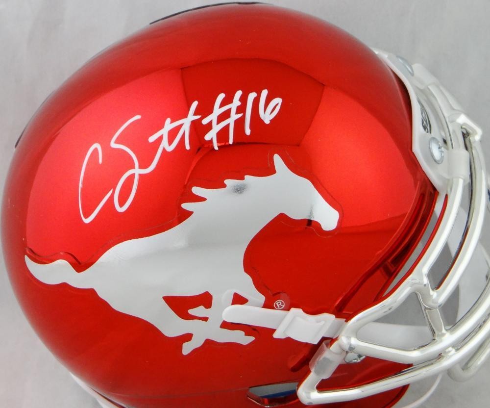 Courtland Sutton Autographed SMU Mustangs Chrome Mini Helmet
