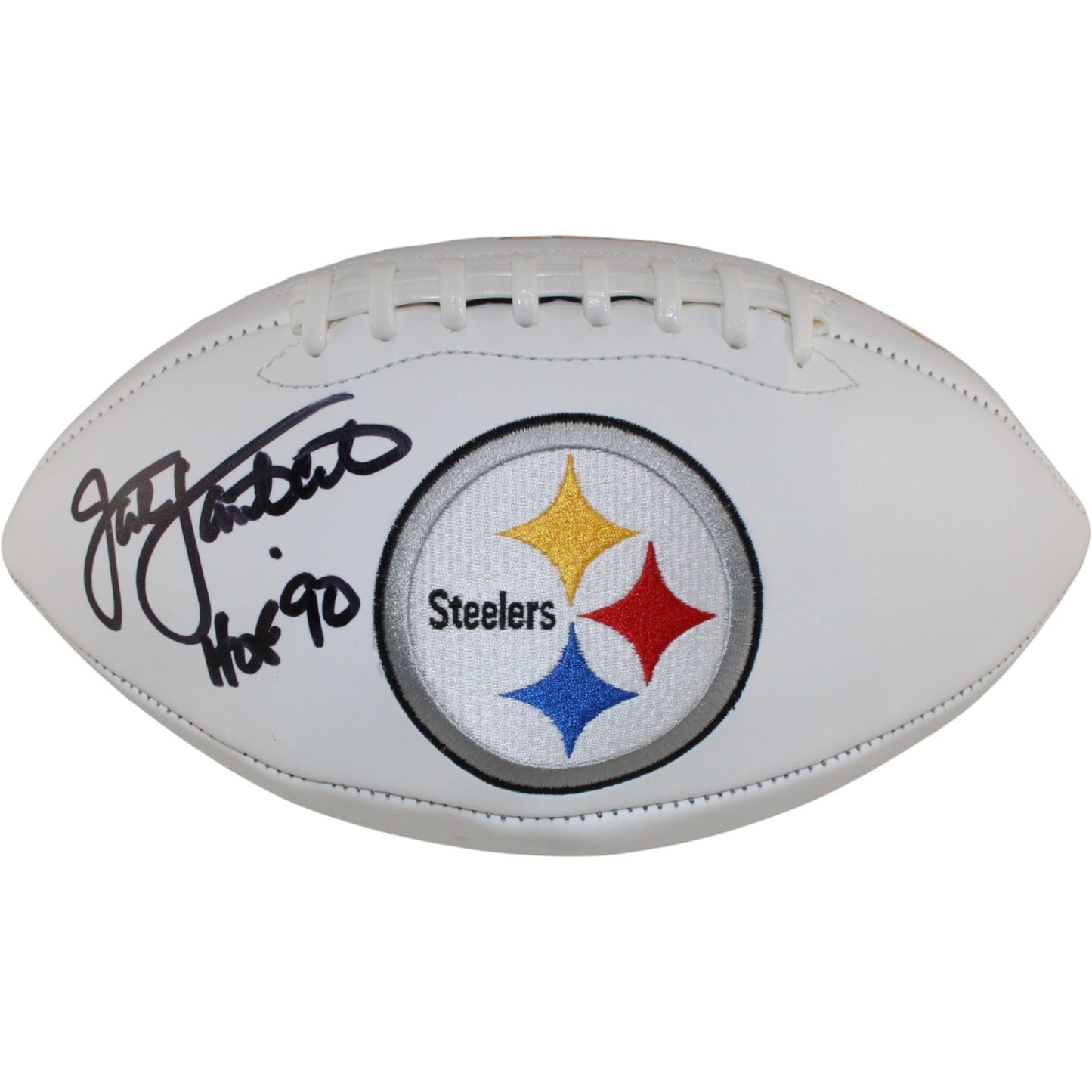Jack Lambert Signed Pittsburgh Steelers Logo Football (HOF Inscription)