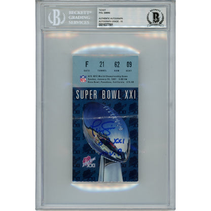 Phil Simms Autographed New York Giants Super Bowl XXI Ticket Stub SB MVP Slab