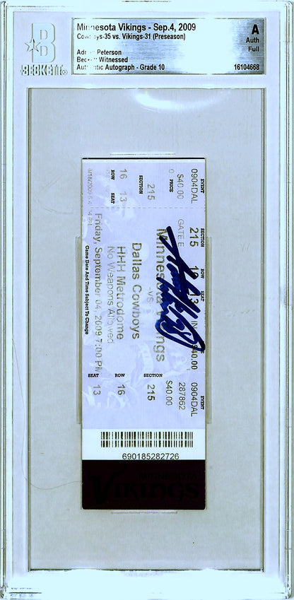 Adrian Peterson Signed Minnesota Vikings Slabbed Ticket Stub