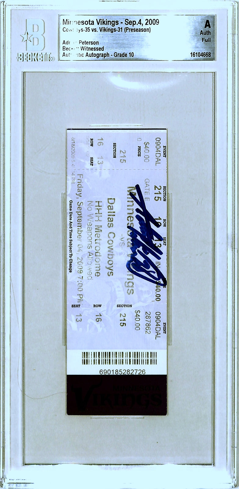 Adrian Peterson Signed Minnesota Vikings Slabbed Ticket Stub