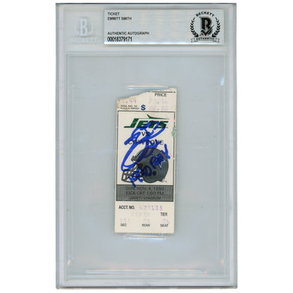 Emmitt Smith Signed Dallas Cowboys Slabbed Ticket Stub (1990 ROY Inscription)