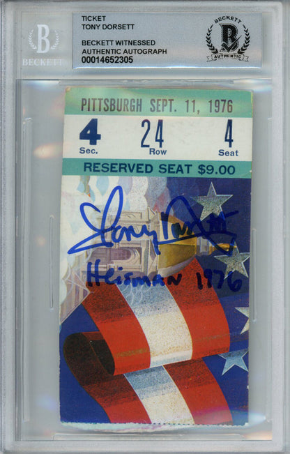 Tony Dorsett Signed 1976 Pittsburgh vs Notre Dame Ticket Stub BAS Slab