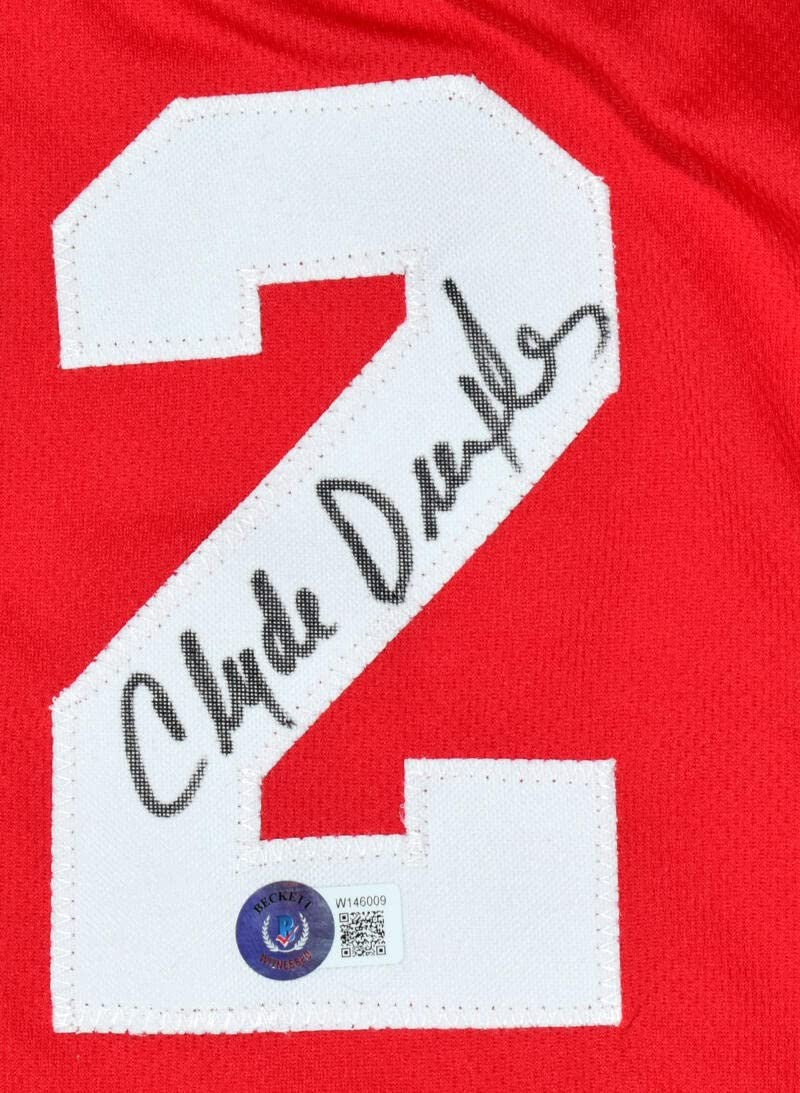 Hakeem Olajuwon & Clyde Drexler Autographed Houston Red Custom Jersey