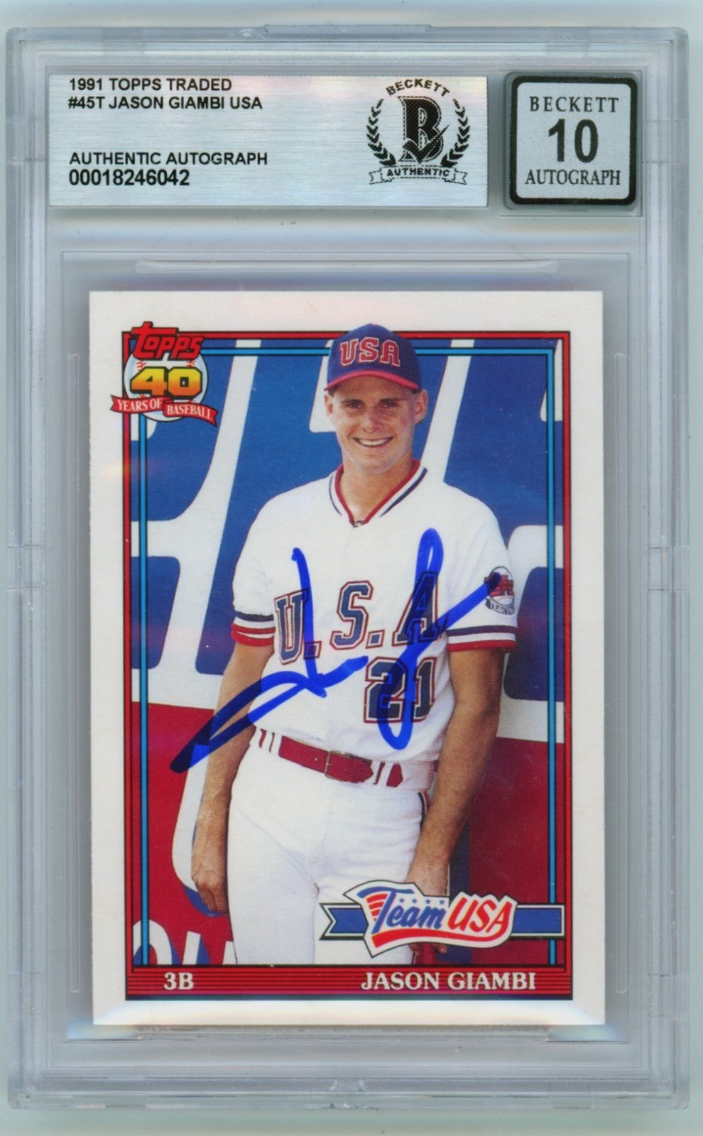 Jason Giambi Signed 1991 Topps Traded USA #45T Rookie Card BGS 10 Auto