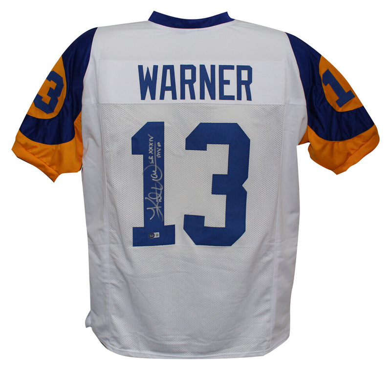 Kurt Warner Autographed St. Louis Rams White Custom Jersey SB MVP Beckett