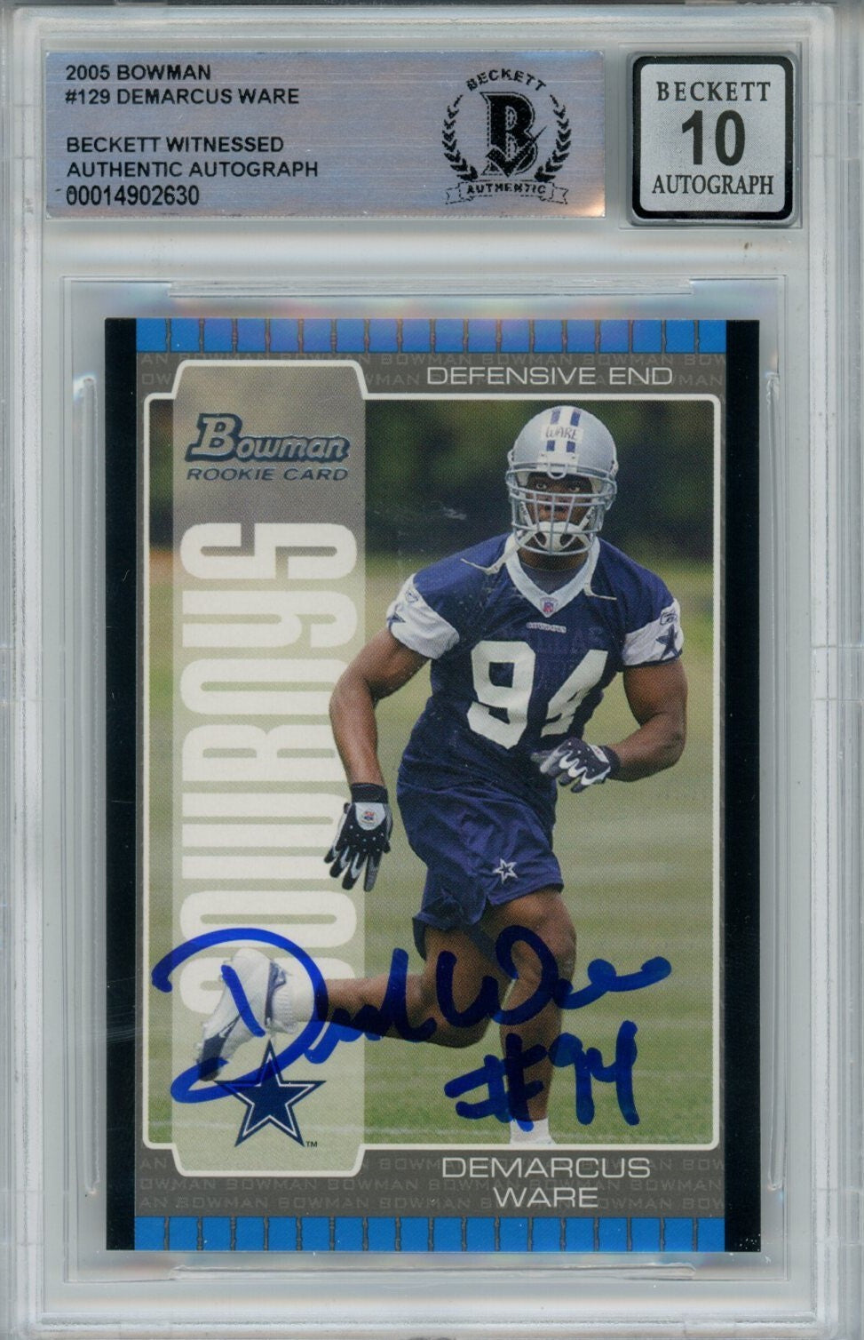 Demarcus Ware Signed Dallas Cowboys 2005 Bowman #129 Card - BAS Auto 10