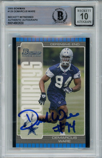 Demarcus Ware Signed Dallas Cowboys 2005 Bowman #129 Card - BAS Auto 10