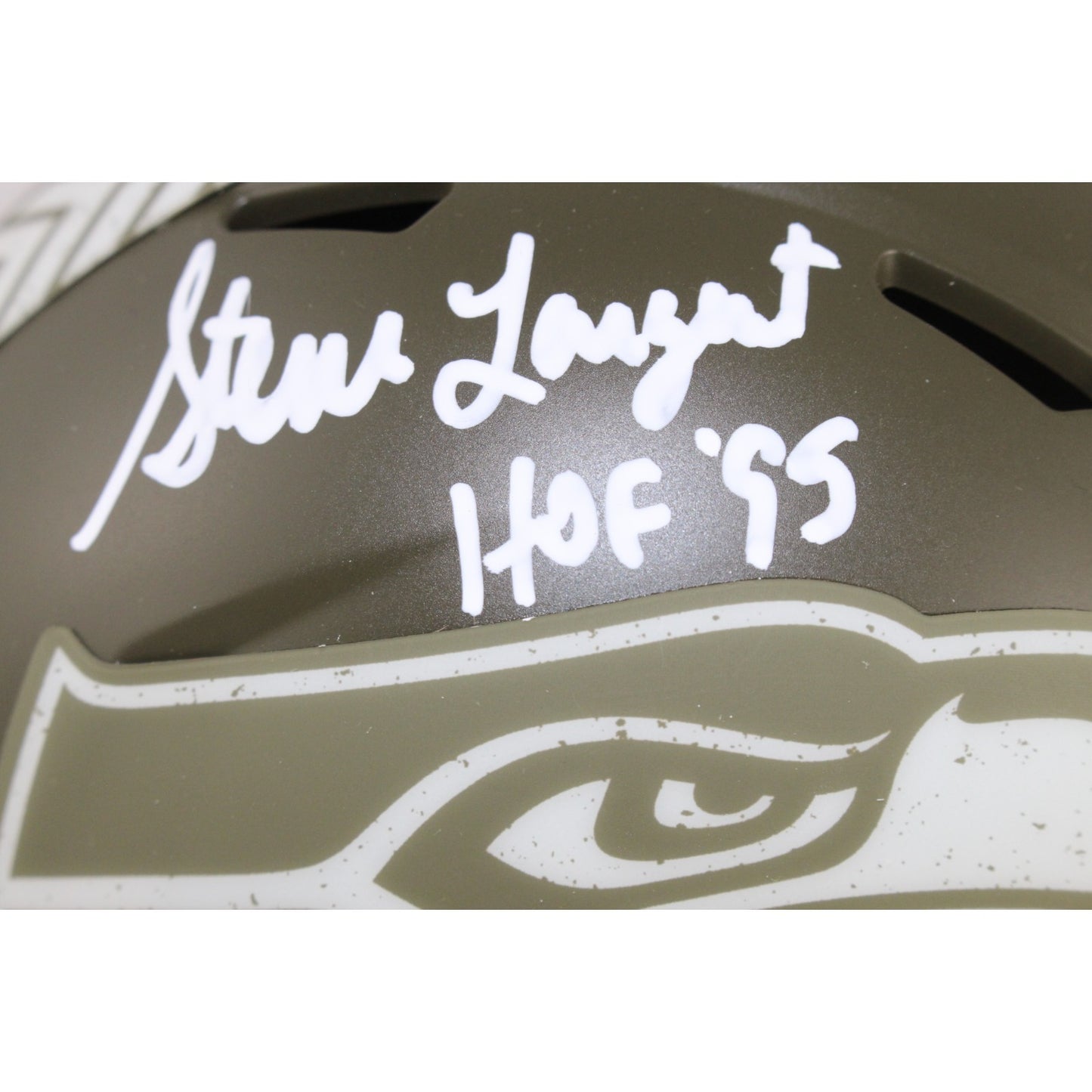 Steve Largent Signed Seattle Seahawks 2022 Salute to Service Mini Helmet
