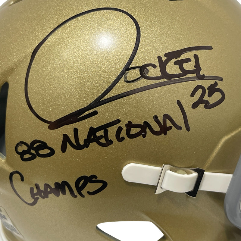 Rocket Ismail Signed Notre Dame Mini Helmet 1988 National Champs BAS