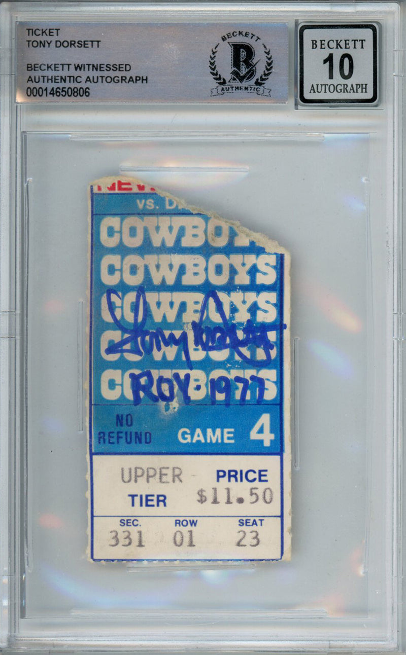 Tony Dorsett Signed 1977 vs Giants Ticket Stub - Beckett 10 Autograph