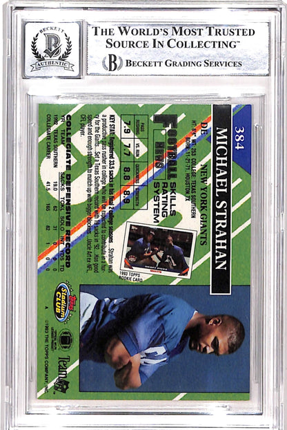Michael Strahan Signed 1993 Stadium Club #384b Card - Beckett 10 Auto