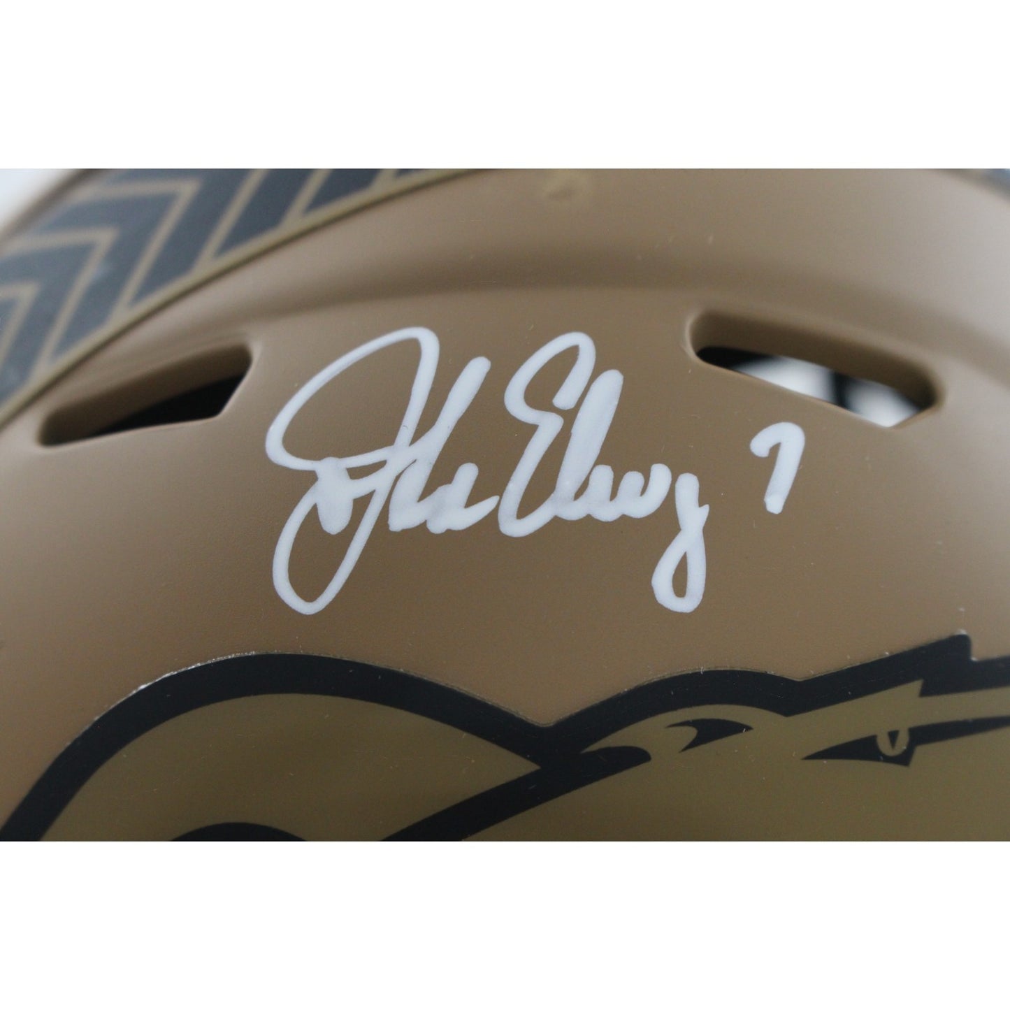John Elway Signed Denver Broncos 2023 Salute to Service Mini Helmet BAS