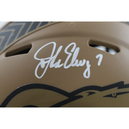 John Elway Signed Denver Broncos 2023 Salute to Service Mini Helmet BAS