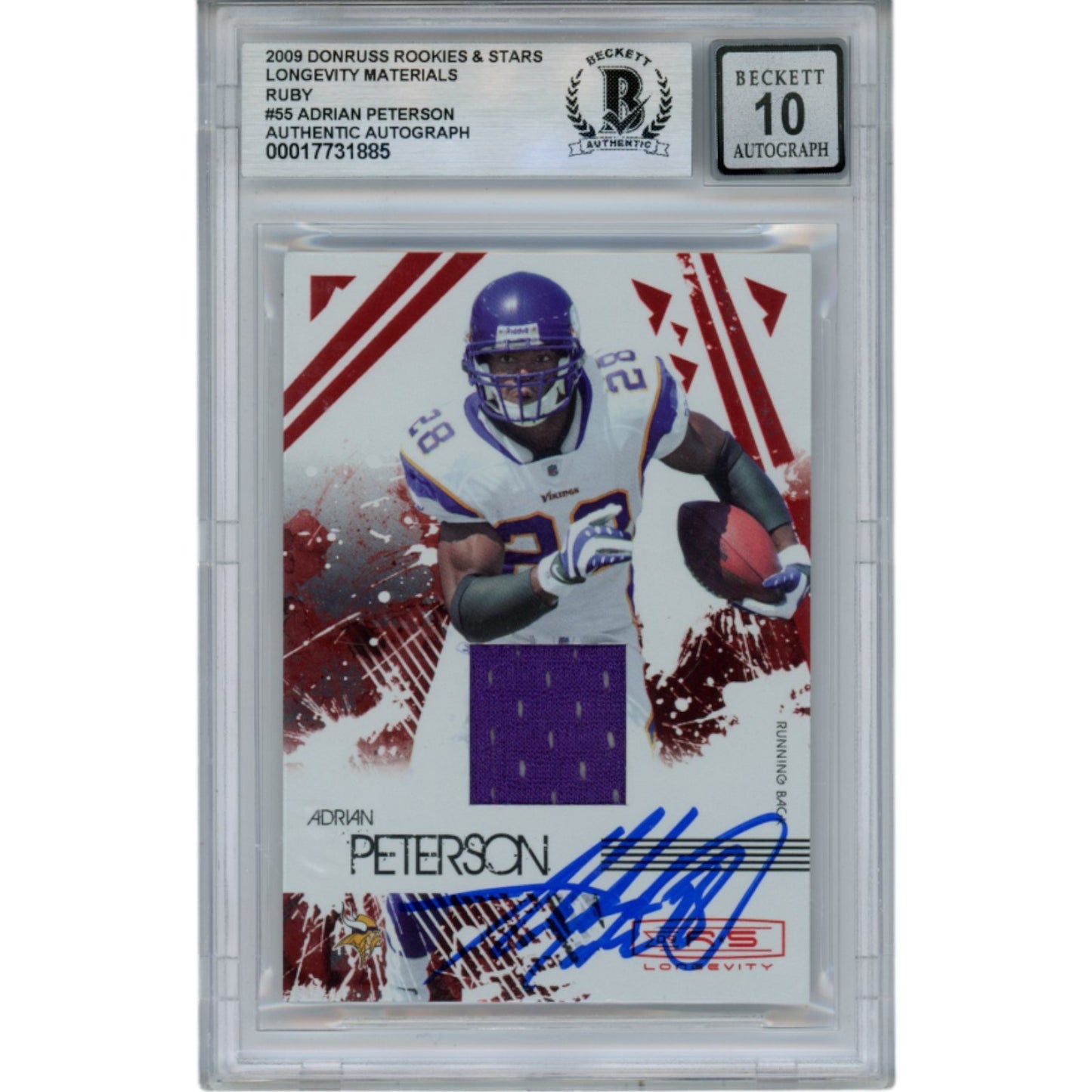 Adrian Peterson Autographed 2009 Panini RS Longevity Patch Trading Card