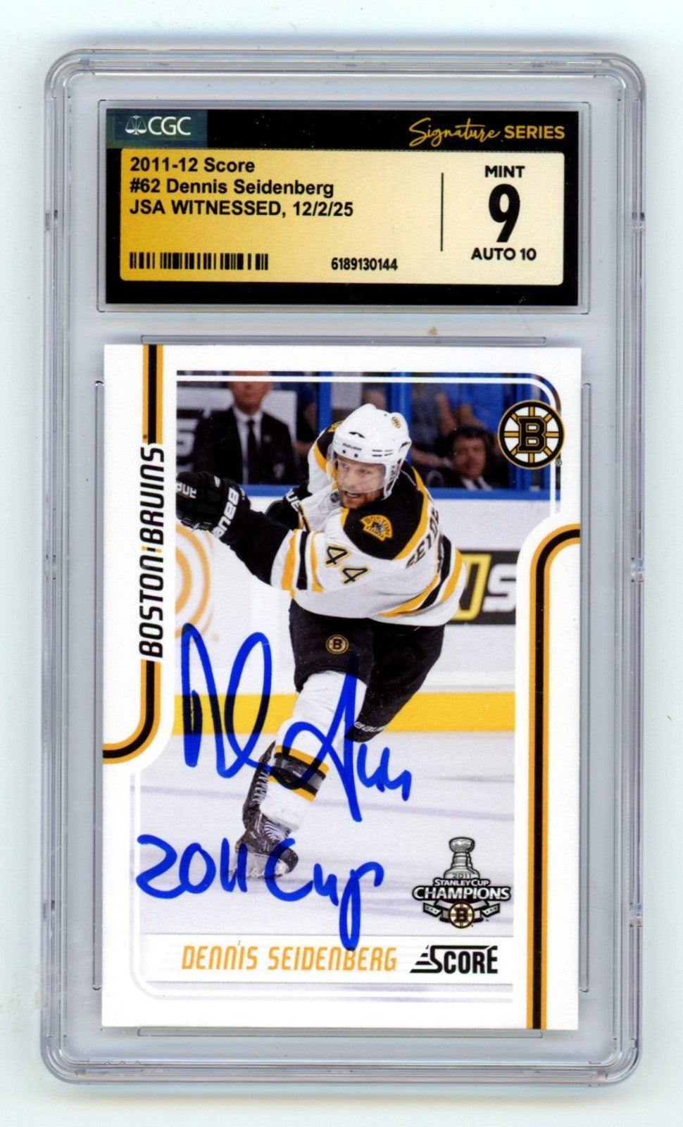 Dennis Seidenberg Signed 2011-12 Score Card #62 - 2011 Cup Inscription