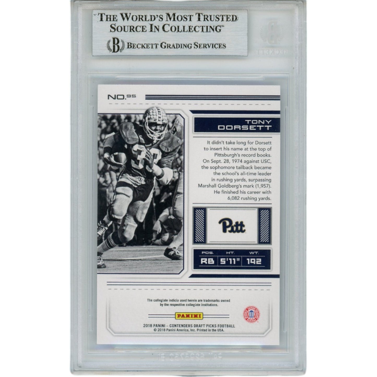 Tony Dorsett Autographed Slabbed Trading Card - 2018 Contenders Draft