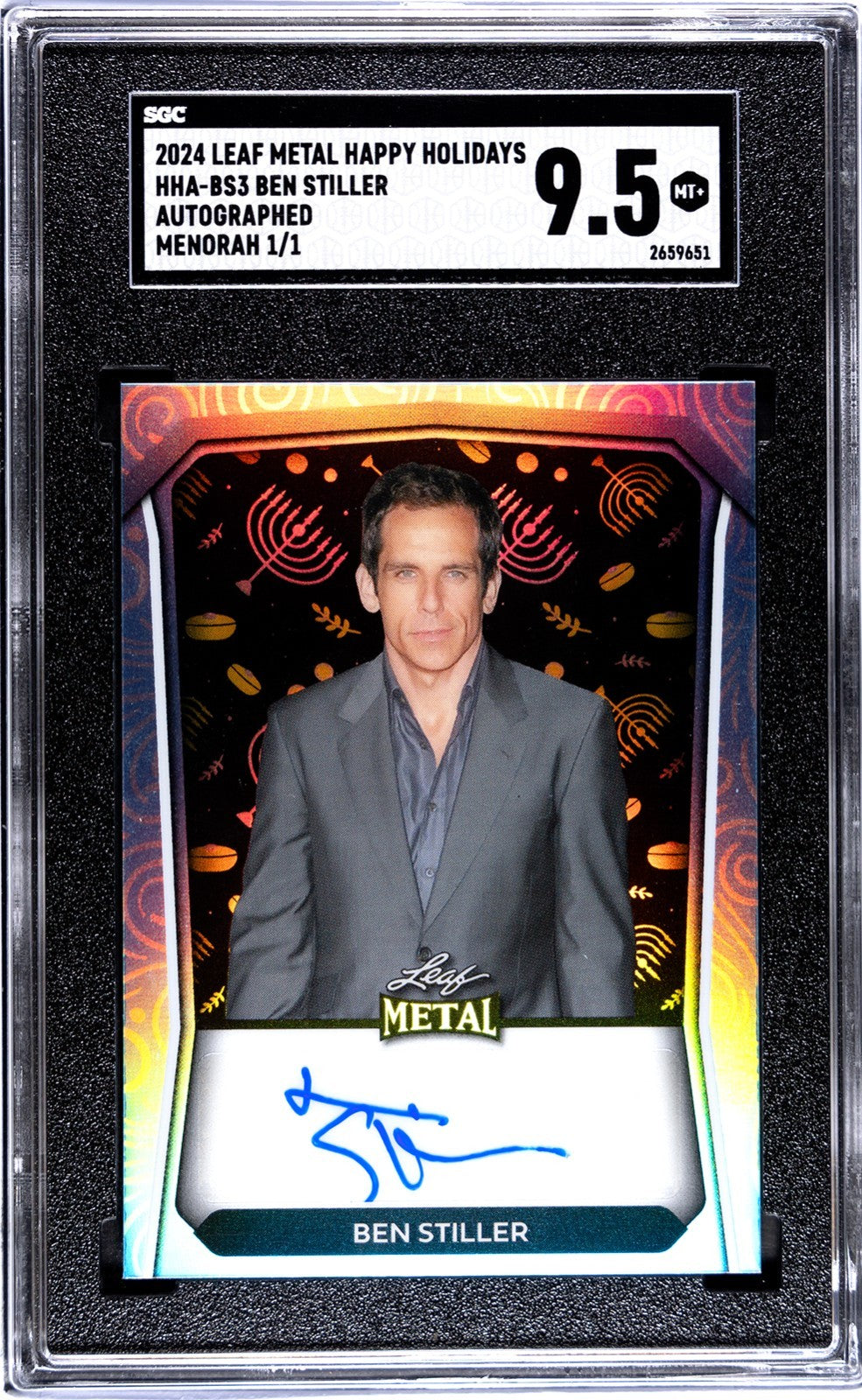 Ben Stiller Signed 2024 Leaf Metal Hanukkah Menorah Card 1/1 SGC 9.5
