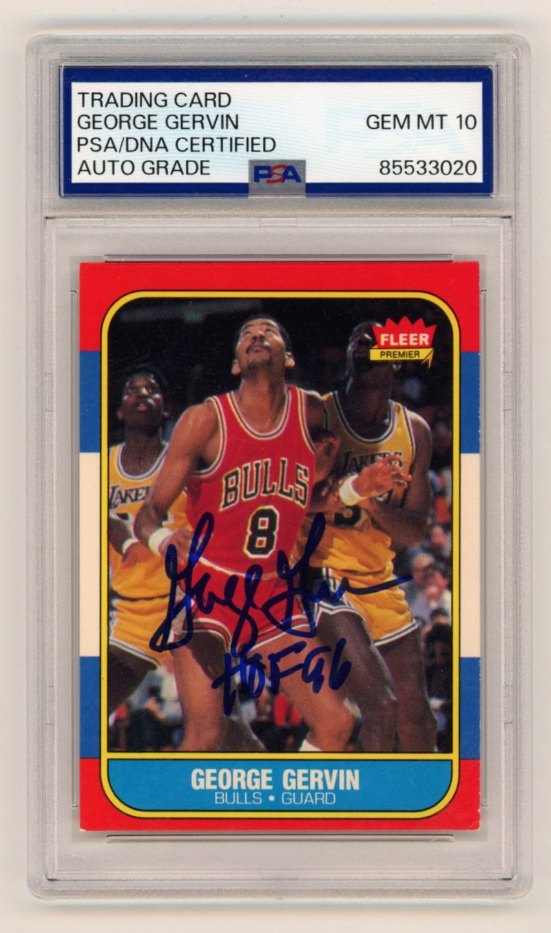 George Gervin Signed 1986-87 Fleer Card #36 - HOF 96 Inscription PSA 10