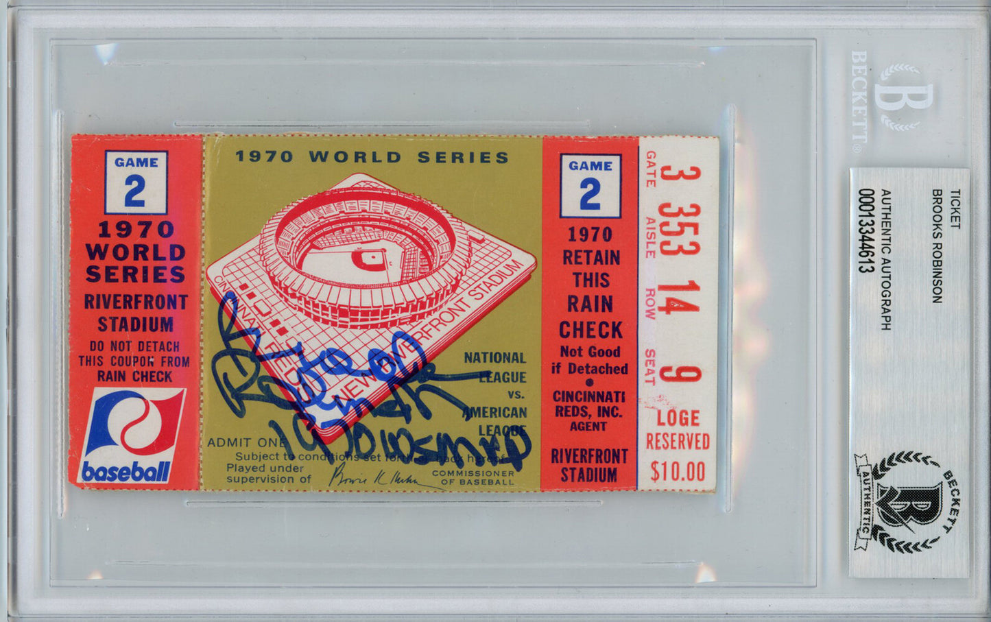 Brooks Robinson Signed 1970 World Series Ticket Game 2 BAS Slabbed