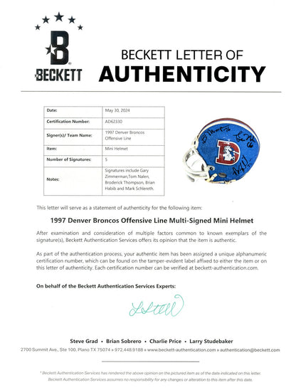 Gary Zimmerman, Tom Nalen & 1997 Broncos OL Multi-Signed Mini Helmet