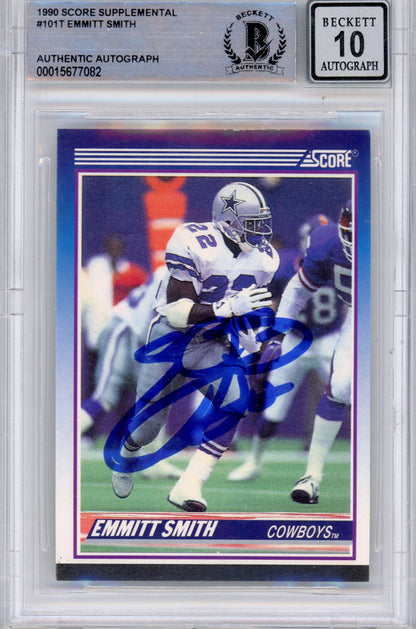 Emmitt Smith Signed 1990 Score Supplemental #101 Card (BAS Grade 10)