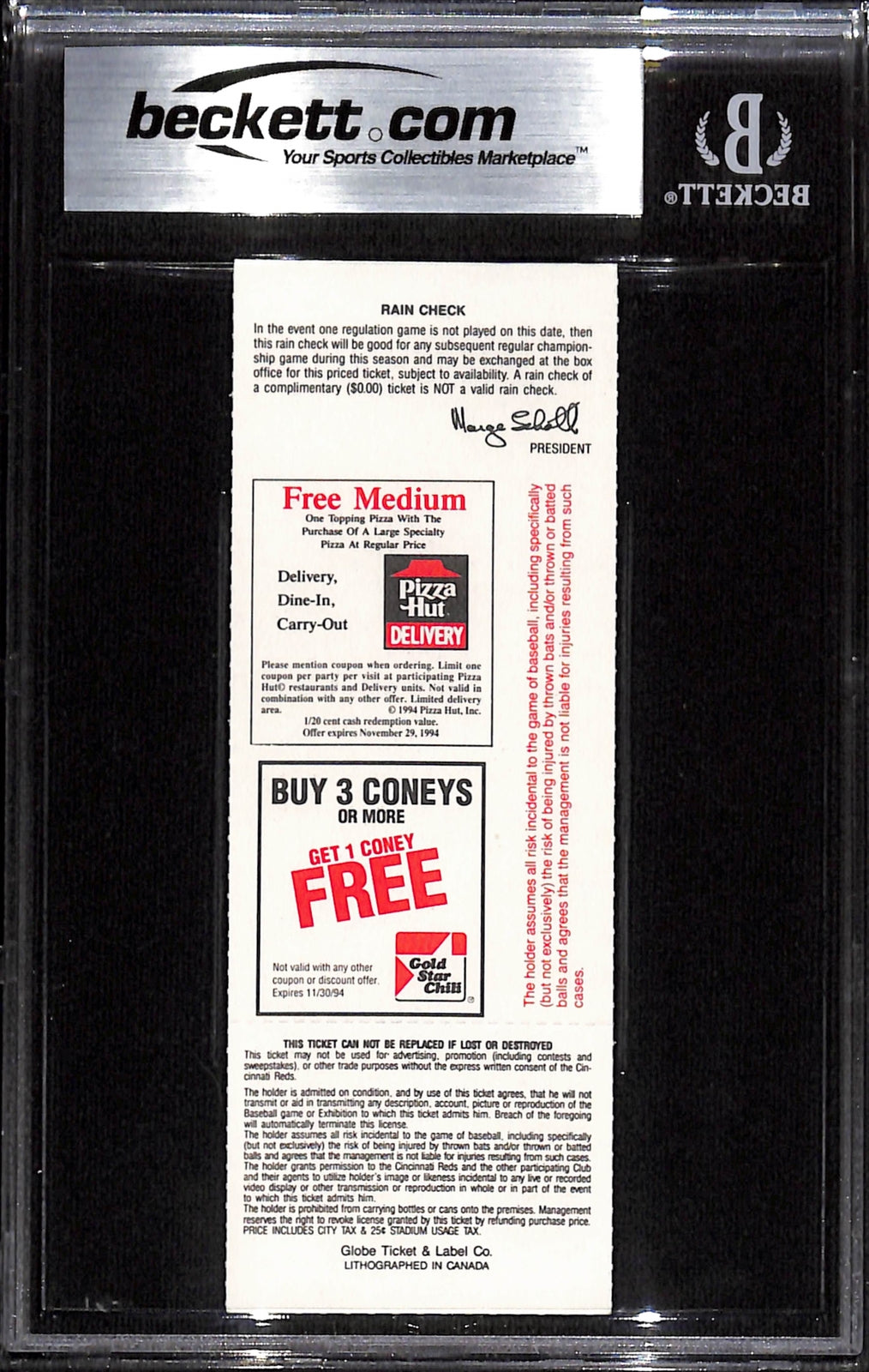 Deion Sanders Signed Cincinnati Reds Ticket Stub 6/11/94 Beckett Grade 8