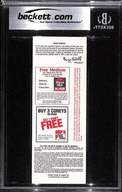 Deion Sanders Signed Cincinnati Reds Ticket Stub 6/11/94 Beckett Grade 8