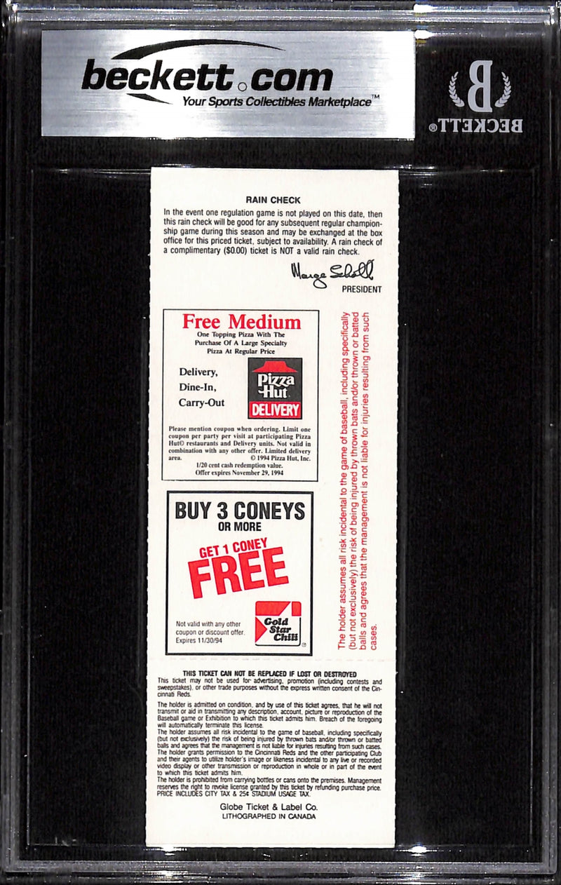 Deion Sanders Signed Cincinnati Reds Ticket Stub 6/11/94 Beckett Grade 8