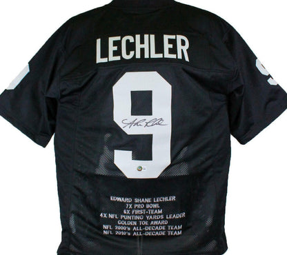 Shane Lechler Autographed Custom Black Football Stat Jersey