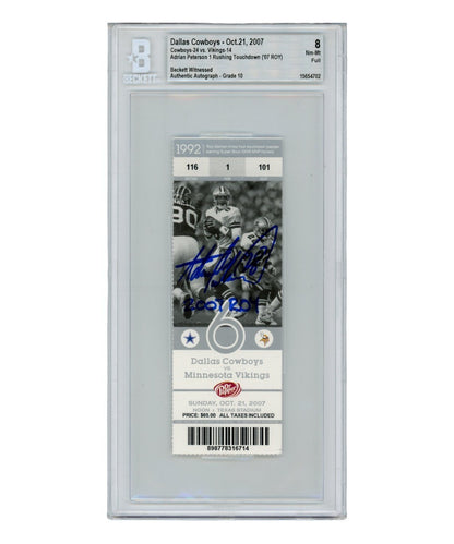 Adrian Peterson Signed Minnesota Vikings Ticket Stub "ROY" Beckett