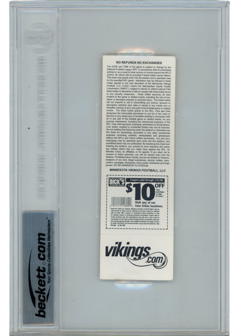 Adrian Peterson Autographed Minnesota Vikings Slabbed Ticket Stub "07 ROY"
