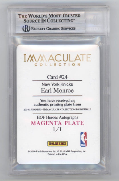 Earl Monroe Signed 2013-14 Immaculate 1/1 Printing Plate Card "The Pearl"