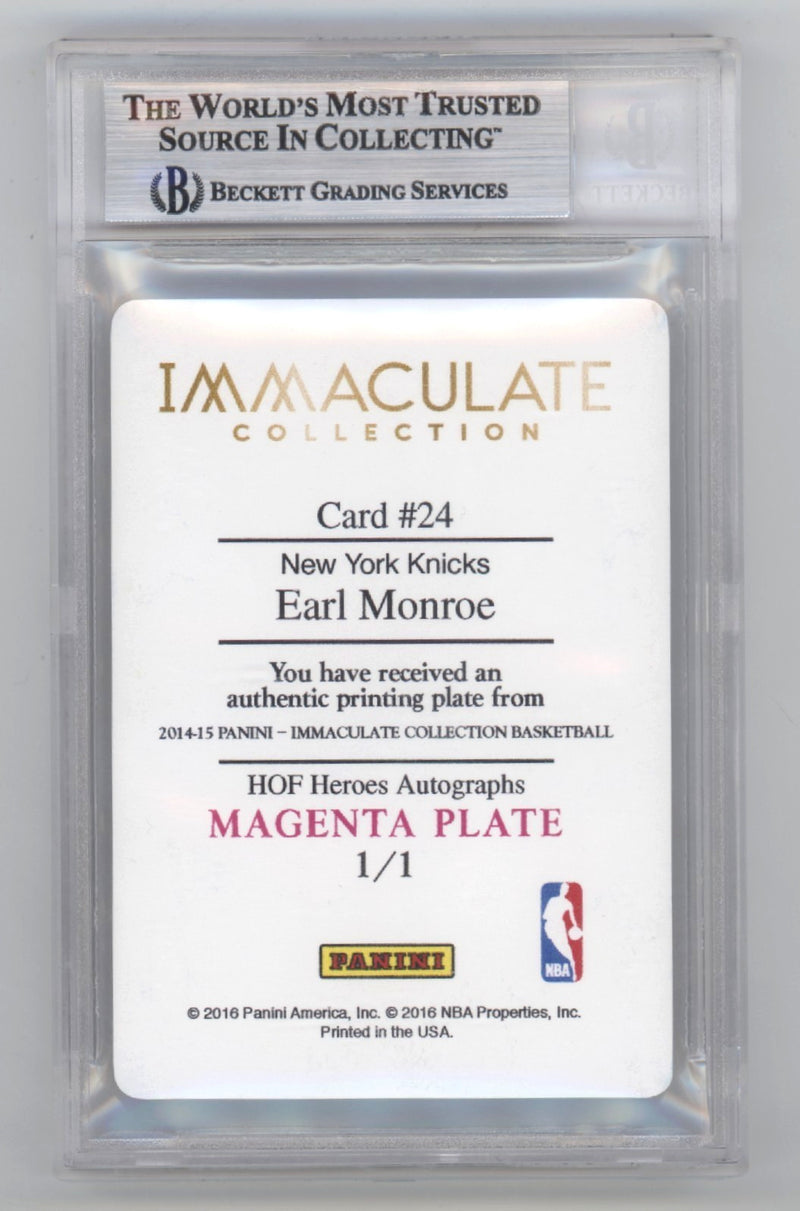 Earl Monroe Signed 2013-14 Immaculate 1/1 Printing Plate Card "The Pearl"