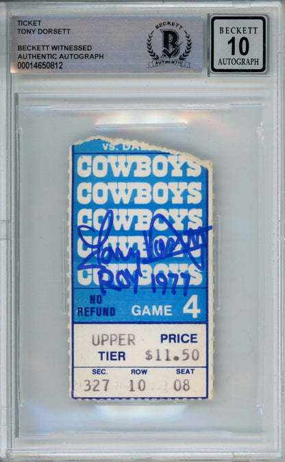 Tony Dorsett Signed 1977 Cowboys vs. Giants Ticket Stub BAS 10 Slabbed