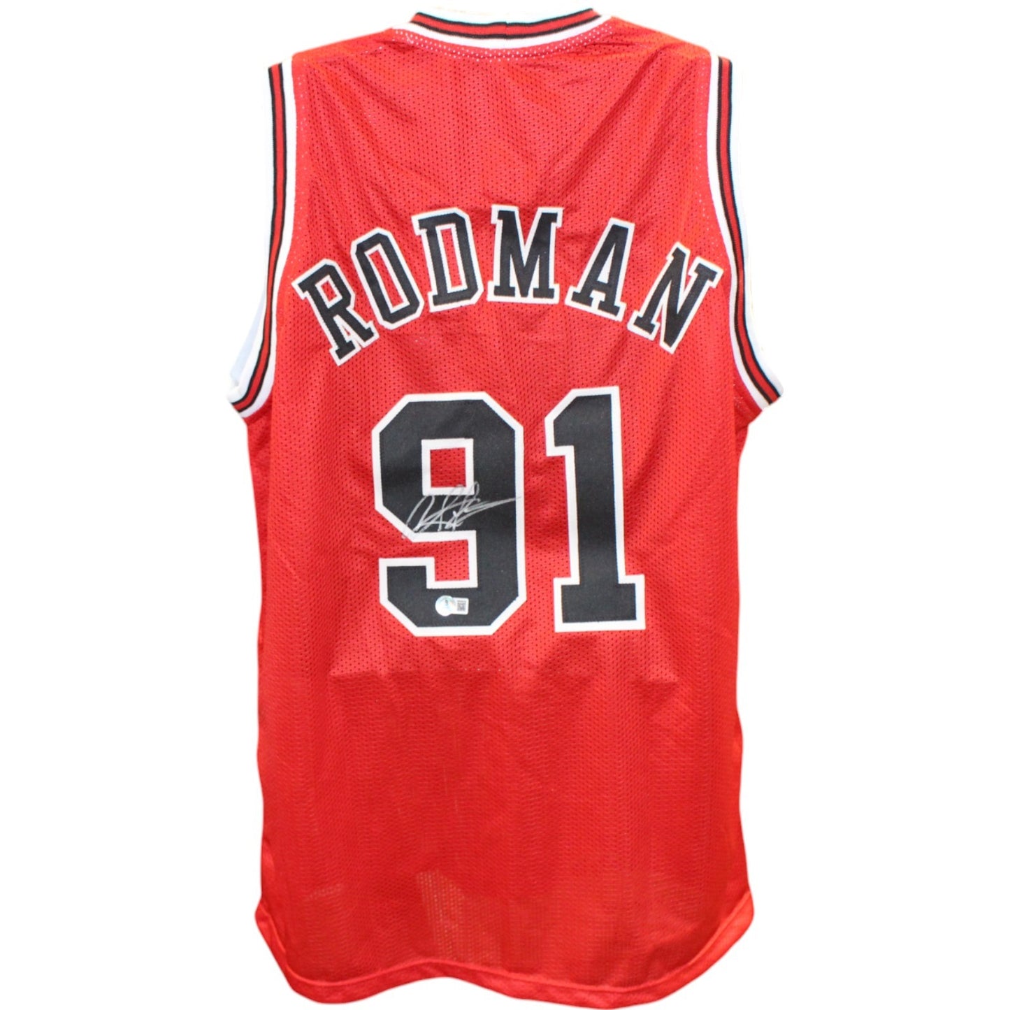 Dennis Rodman Autographed Red Pro Style Jersey (Beckett COA)