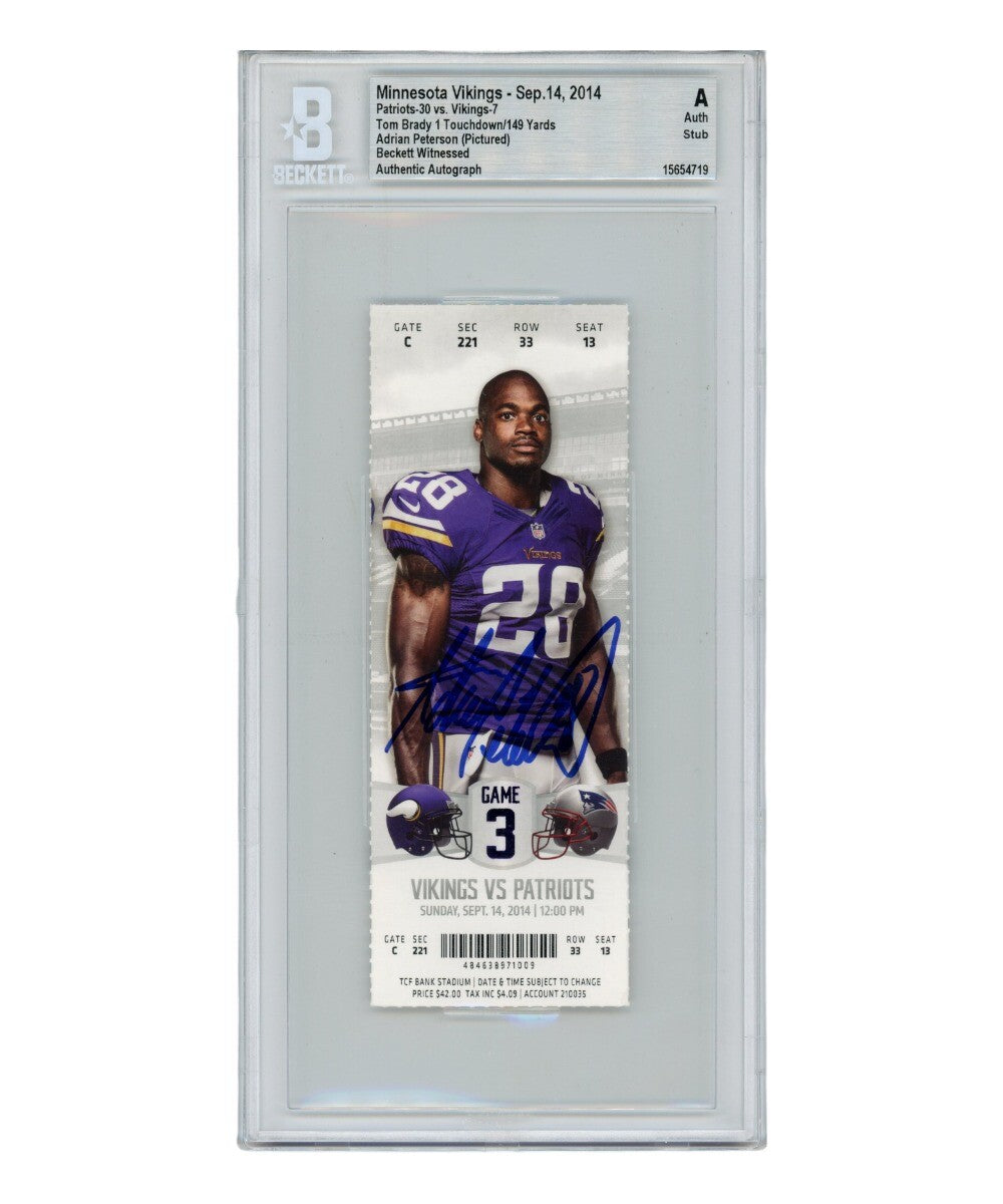 Adrian Peterson Autographed Minnesota Vikings Slabbed Ticket Stub
