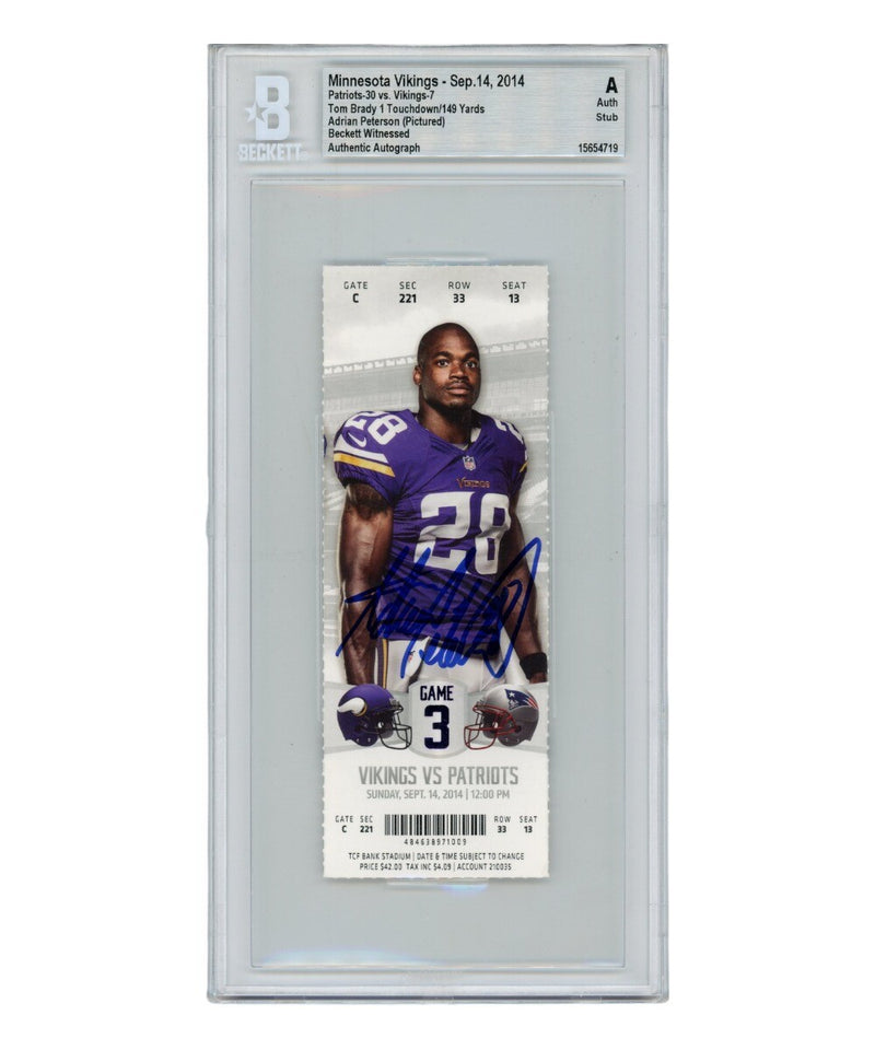 Adrian Peterson Autographed Minnesota Vikings Slabbed Ticket Stub