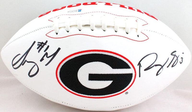 Roquan Smith & Sony Michel Signed Georgia Bulldogs Logo Football