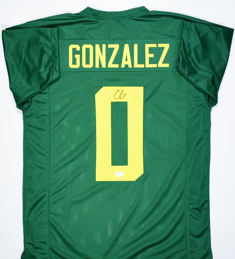 Christian Gonzalez Signed Oregon Custom Green College Jersey