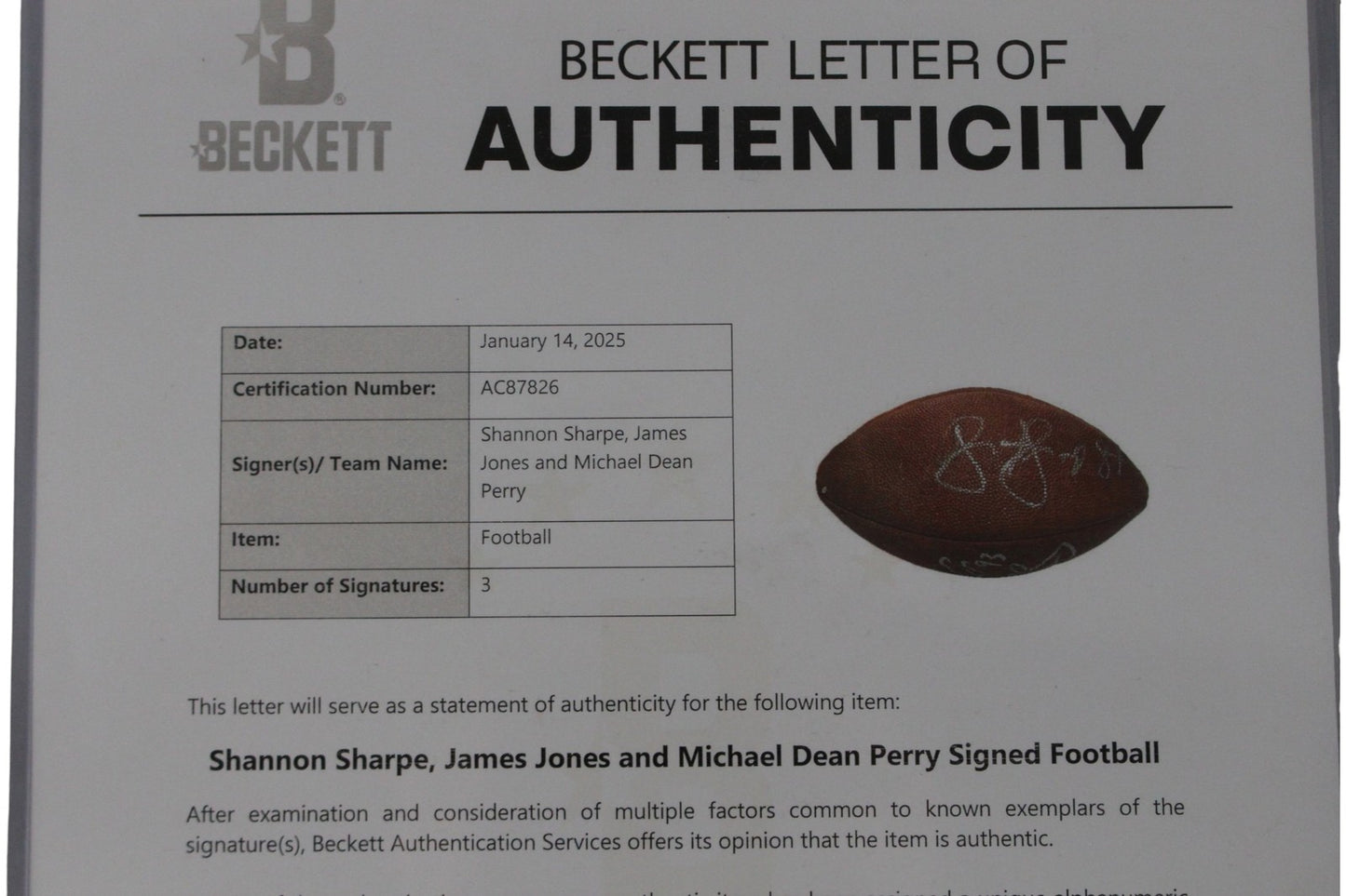 Shannon Sharpe, James Jones & Michael Dean Perry Signed Broncos Mini Football