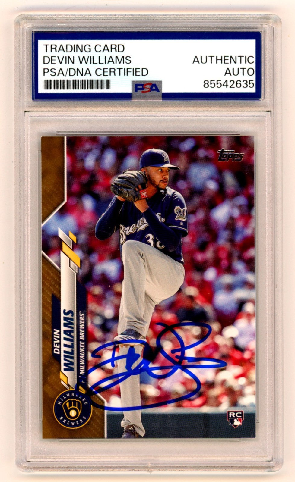Devin Williams 2020 Topps Update Gold Signed Rookie Card PSA Authentic