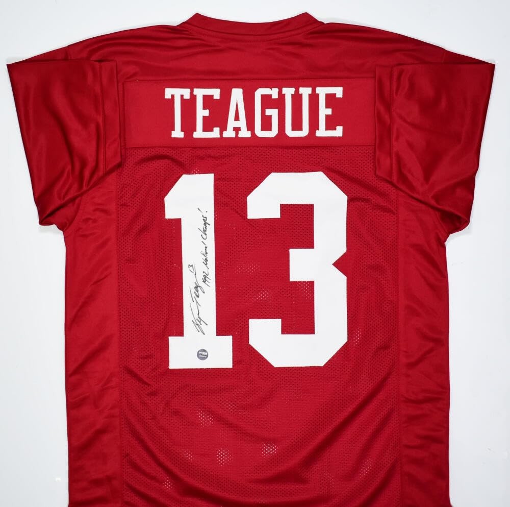 George Teague Signed Alabama Style Crimson Jersey - 1992 Champs Inscription